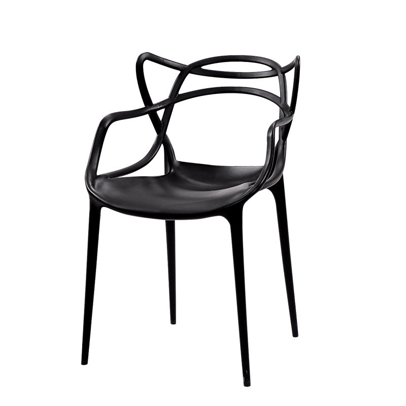 Contemporary Open Back Chair Dining Arm Side Chair with Plastic Legs Black 1 Piece Clearhalo ' kitchen&dining_furn' 'Dining Chairs' 'Dining Tables & Seating' 'dining_chair' 'furn' 'furn_dining_chair' 'Furniture' 'furniture_dining_chair' 'Kitchen & Dining Furniture' 'kitchen' 4577416
