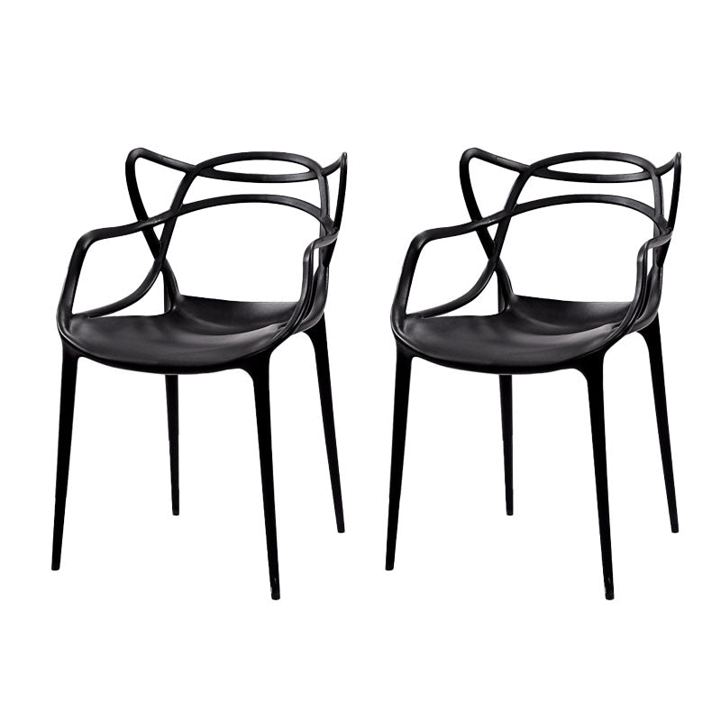 Contemporary Open Back Chair Dining Arm Side Chair with Plastic Legs Black 2 Piece Set Clearhalo ' kitchen&dining_furn' 'Dining Chairs' 'Dining Tables & Seating' 'dining_chair' 'furn' 'furn_dining_chair' 'Furniture' 'furniture_dining_chair' 'Kitchen & Dining Furniture' 'kitchen' 4577417
