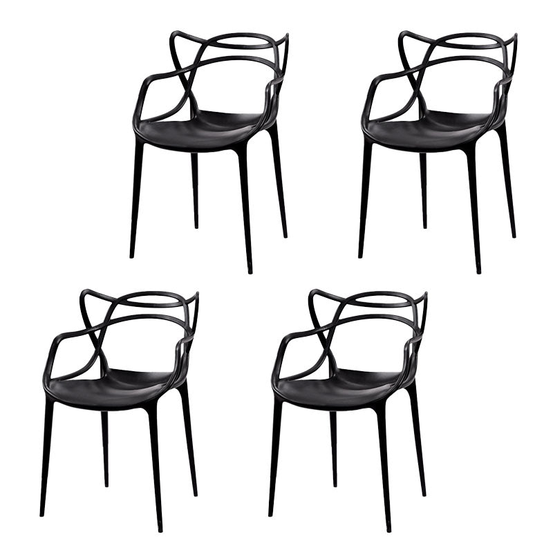 Contemporary Open Back Chair Dining Arm Side Chair with Plastic Legs Black 4 Piece Set Clearhalo ' kitchen&dining_furn' 'Dining Chairs' 'Dining Tables & Seating' 'dining_chair' 'furn' 'furn_dining_chair' 'Furniture' 'furniture_dining_chair' 'Kitchen & Dining Furniture' 'kitchen' 4577418