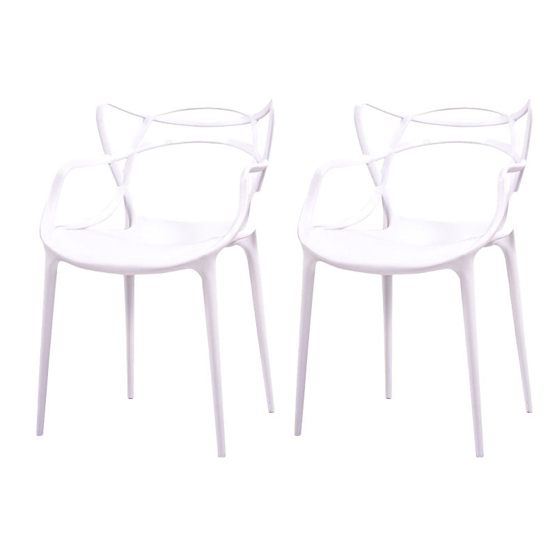 Contemporary Open Back Chair Dining Arm Side Chair with Plastic Legs White 2 Piece Set Clearhalo ' kitchen&dining_furn' 'Dining Chairs' 'Dining Tables & Seating' 'dining_chair' 'furn' 'furn_dining_chair' 'Furniture' 'furniture_dining_chair' 'Kitchen & Dining Furniture' 'kitchen' 4577420