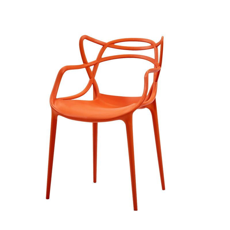 Contemporary Open Back Chair Dining Arm Side Chair with Plastic Legs Orange 1 Piece Clearhalo ' kitchen&dining_furn' 'Dining Chairs' 'Dining Tables & Seating' 'dining_chair' 'furn' 'furn_dining_chair' 'Furniture' 'furniture_dining_chair' 'Kitchen & Dining Furniture' 'kitchen' 4577422