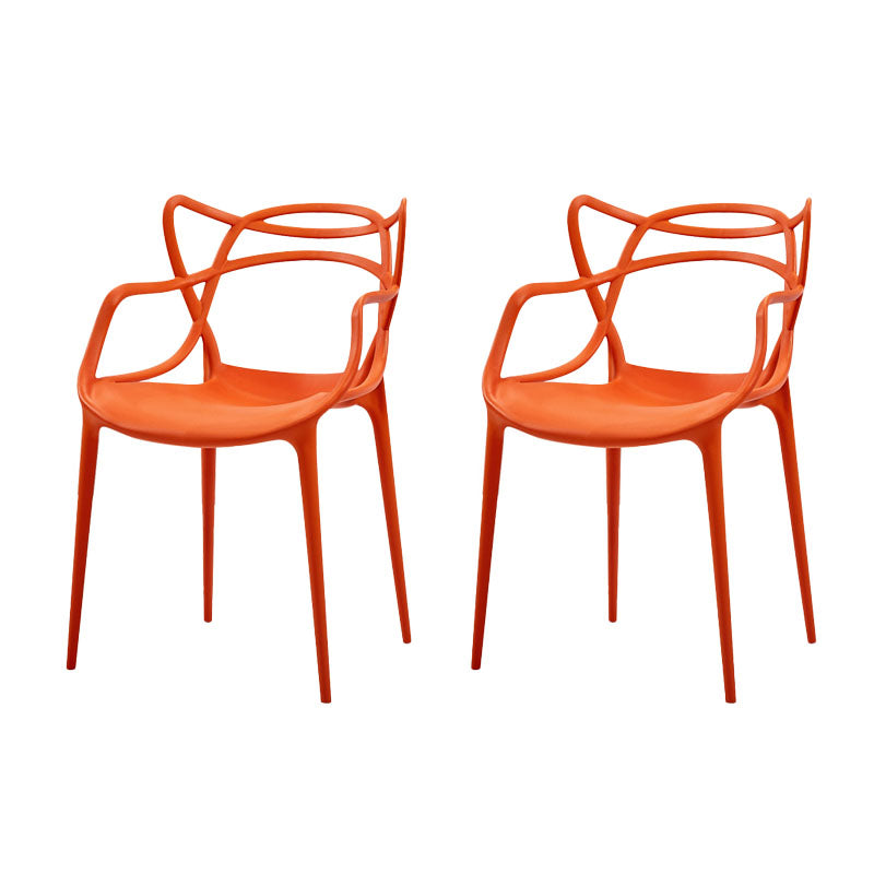 Contemporary Open Back Chair Dining Arm Side Chair with Plastic Legs Orange 2 Piece Set Clearhalo ' kitchen&dining_furn' 'Dining Chairs' 'Dining Tables & Seating' 'dining_chair' 'furn' 'furn_dining_chair' 'Furniture' 'furniture_dining_chair' 'Kitchen & Dining Furniture' 'kitchen' 4577423