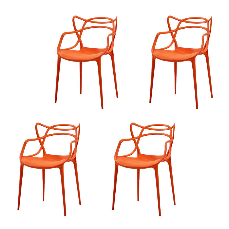 Contemporary Open Back Chair Dining Arm Side Chair with Plastic Legs Orange 4 Piece Set Clearhalo ' kitchen&dining_furn' 'Dining Chairs' 'Dining Tables & Seating' 'dining_chair' 'furn' 'furn_dining_chair' 'Furniture' 'furniture_dining_chair' 'Kitchen & Dining Furniture' 'kitchen' 4577424