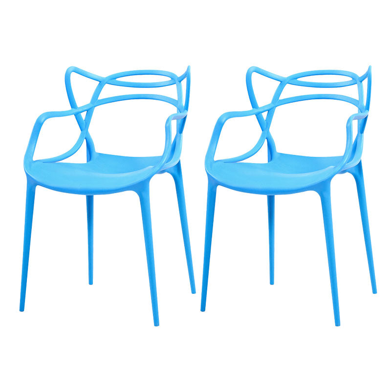 Contemporary Open Back Chair Dining Arm Side Chair with Plastic Legs Blue 2 Piece Set Clearhalo ' kitchen&dining_furn' 'Dining Chairs' 'Dining Tables & Seating' 'dining_chair' 'furn' 'furn_dining_chair' 'Furniture' 'furniture_dining_chair' 'Kitchen & Dining Furniture' 'kitchen' 4577426