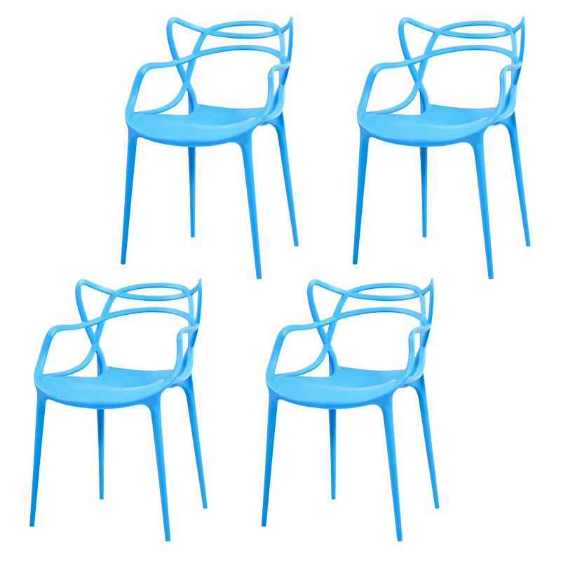 Contemporary Open Back Chair Dining Arm Side Chair with Plastic Legs Blue 4 Piece Set Clearhalo ' kitchen&dining_furn' 'Dining Chairs' 'Dining Tables & Seating' 'dining_chair' 'furn' 'furn_dining_chair' 'Furniture' 'furniture_dining_chair' 'Kitchen & Dining Furniture' 'kitchen' 4577427