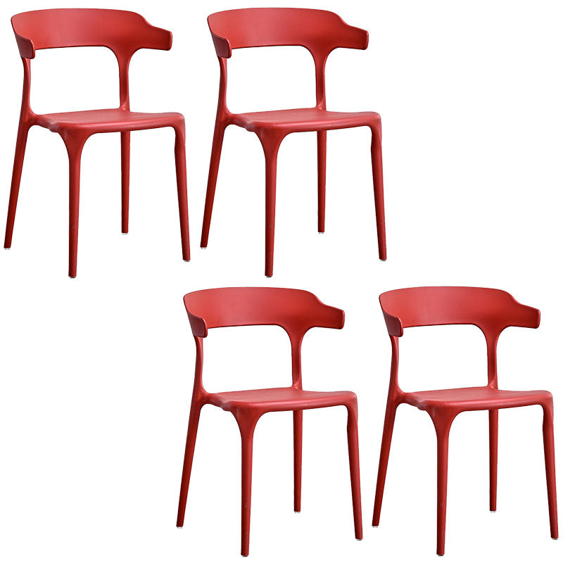 Contemporary Kitchen Chair Dining Armless Side Chair with Plastic Legs Red 4 Piece Set Clearhalo ' kitchen&dining_furn' 'Dining Chairs' 'Dining Tables & Seating' 'dining_chair' 'furn' 'furn_dining_chair' 'Furniture' 'furniture_dining_chair' 'Kitchen & Dining Furniture' 'kitchen' 4577529