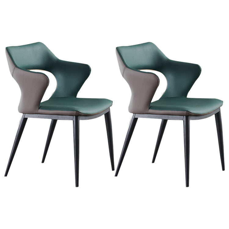 Contemporary Kitchen Chairs Dining Open Back Arm Side Chairs with Metal Legs Blackish Green 2 Piece Set Clearhalo ' kitchen&dining_furn' 'Dining Chairs' 'Dining Tables & Seating' 'dining_chair' 'furn' 'furn_dining_chair' 'Furniture' 'furniture_dining_chair' 'Kitchen & Dining Furniture' 'kitchen' 4577611
