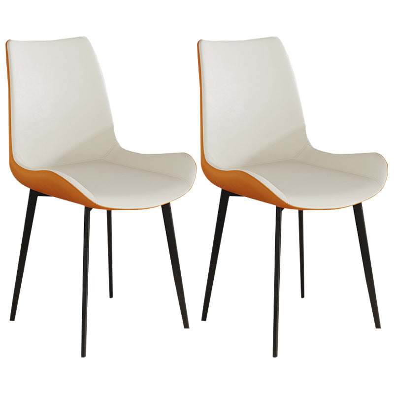 Contemporary Kitchen Chairs Armless Side Chair with Metal Legs White-Orange 2 Piece Set Clearhalo ' kitchen&dining_furn' 'Dining Chairs' 'Dining Tables & Seating' 'dining_chair' 'furn' 'furn_dining_chair' 'Furniture' 'furniture_dining_chair' 'Kitchen & Dining Furniture' 'kitchen' 4577689