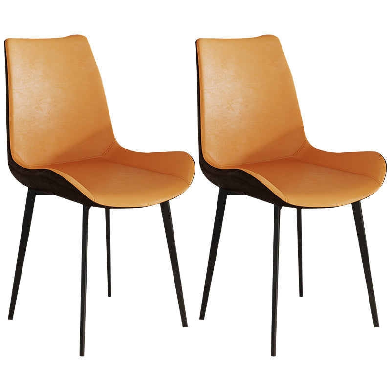 Contemporary Kitchen Chairs Armless Side Chair with Metal Legs Yellow-Brown 2 Piece Set Clearhalo ' kitchen&dining_furn' 'Dining Chairs' 'Dining Tables & Seating' 'dining_chair' 'furn' 'furn_dining_chair' 'Furniture' 'furniture_dining_chair' 'Kitchen & Dining Furniture' 'kitchen' 4577692