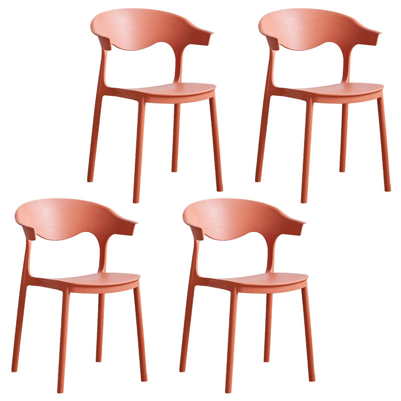 Contemporary Kitchen Stackable Chair Dining Armless Side Chair with Plastic Legs Red 4 Piece Set Clearhalo ' kitchen&dining_furn' 'Dining Chairs' 'Dining Tables & Seating' 'dining_chair' 'furn' 'furn_dining_chair' 'Furniture' 'furniture_dining_chair' 'Kitchen & Dining Furniture' 'kitchen' 4577723