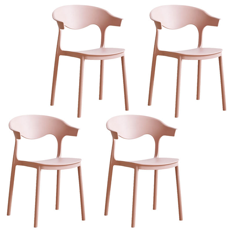 Contemporary Kitchen Stackable Chair Dining Armless Side Chair with Plastic Legs Pink 4 Piece Set Clearhalo ' kitchen&dining_furn' 'Dining Chairs' 'Dining Tables & Seating' 'dining_chair' 'furn' 'furn_dining_chair' 'Furniture' 'furniture_dining_chair' 'Kitchen & Dining Furniture' 'kitchen' 4577727