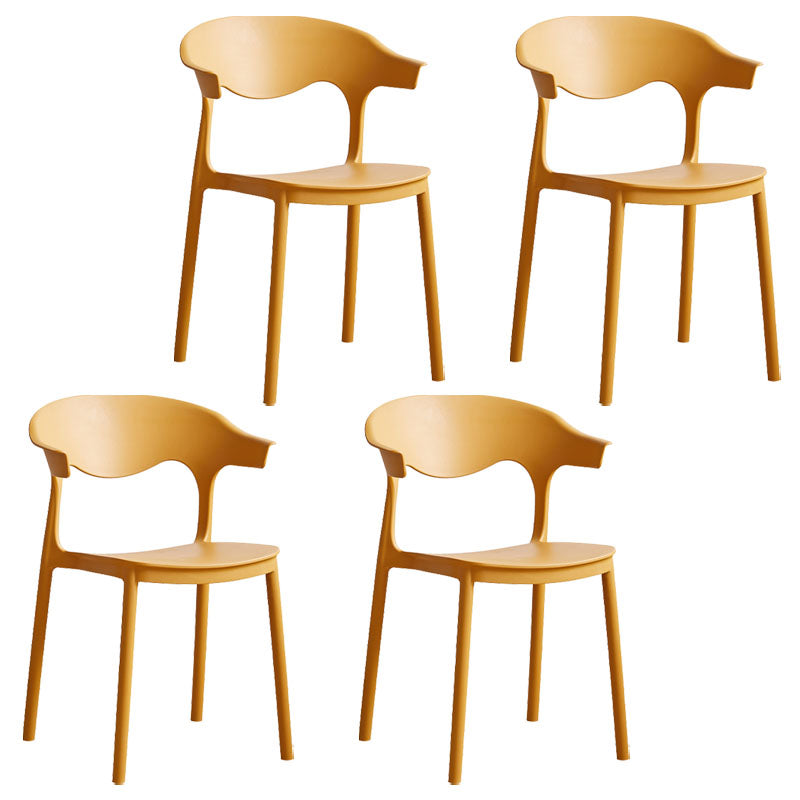 Contemporary Kitchen Stackable Chair Dining Armless Side Chair with Plastic Legs Yellow 4 Piece Set Clearhalo ' kitchen&dining_furn' 'Dining Chairs' 'Dining Tables & Seating' 'dining_chair' 'furn' 'furn_dining_chair' 'Furniture' 'furniture_dining_chair' 'Kitchen & Dining Furniture' 'kitchen' 4577730