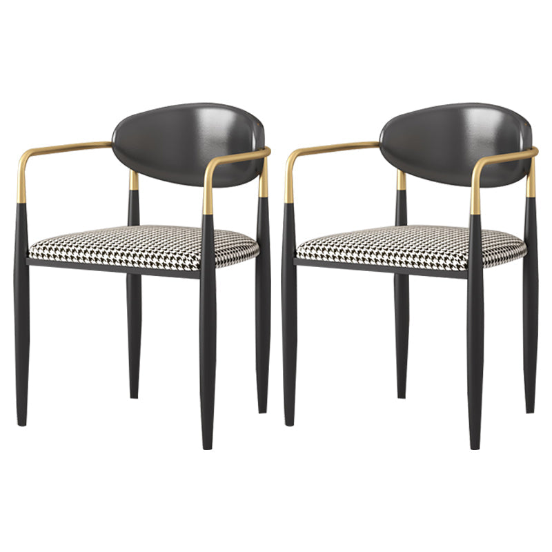 Contemporary Kitchen Chair Dining Arm Side Chair with Metal Legs Black 2 Piece Set Clearhalo ' kitchen&dining_furn' 'Dining Chairs' 'Dining Tables & Seating' 'dining_chair' 'furn' 'furn_dining_chair' 'Furniture' 'furniture_dining_chair' 'Kitchen & Dining Furniture' 'kitchen' 4577804