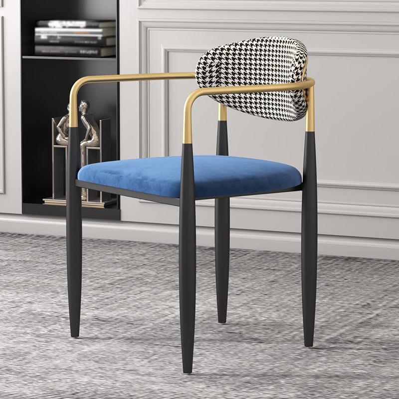 Contemporary Kitchen Chair Dining Arm Side Chair with Metal Legs Blue 1 Piece Clearhalo ' kitchen&dining_furn' 'Dining Chairs' 'Dining Tables & Seating' 'dining_chair' 'furn' 'furn_dining_chair' 'Furniture' 'furniture_dining_chair' 'Kitchen & Dining Furniture' 'kitchen' 4577808