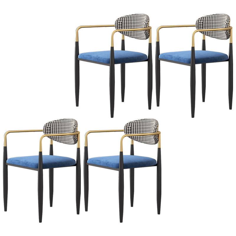 Contemporary Kitchen Chair Dining Arm Side Chair with Metal Legs Blue 4 Piece Set Clearhalo ' kitchen&dining_furn' 'Dining Chairs' 'Dining Tables & Seating' 'dining_chair' 'furn' 'furn_dining_chair' 'Furniture' 'furniture_dining_chair' 'Kitchen & Dining Furniture' 'kitchen' 4577813