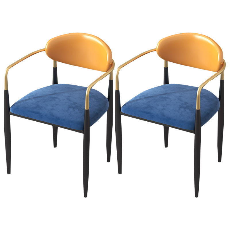 Contemporary Kitchen Chair Dining Arm Side Chair with Metal Legs Orange Blue 2 Piece Set Clearhalo ' kitchen&dining_furn' 'Dining Chairs' 'Dining Tables & Seating' 'dining_chair' 'furn' 'furn_dining_chair' 'Furniture' 'furniture_dining_chair' 'Kitchen & Dining Furniture' 'kitchen' 4577821