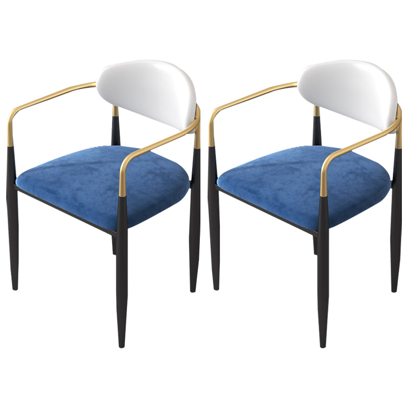 Contemporary Kitchen Chair Dining Arm Side Chair with Metal Legs White-Blue 2 Piece Set Clearhalo ' kitchen&dining_furn' 'Dining Chairs' 'Dining Tables & Seating' 'dining_chair' 'furn' 'furn_dining_chair' 'Furniture' 'furniture_dining_chair' 'Kitchen & Dining Furniture' 'kitchen' 4577827