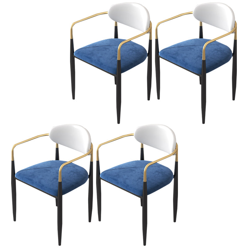 Contemporary Kitchen Chair Dining Arm Side Chair with Metal Legs White-Blue 4 Piece Set Clearhalo ' kitchen&dining_furn' 'Dining Chairs' 'Dining Tables & Seating' 'dining_chair' 'furn' 'furn_dining_chair' 'Furniture' 'furniture_dining_chair' 'Kitchen & Dining Furniture' 'kitchen' 4577828