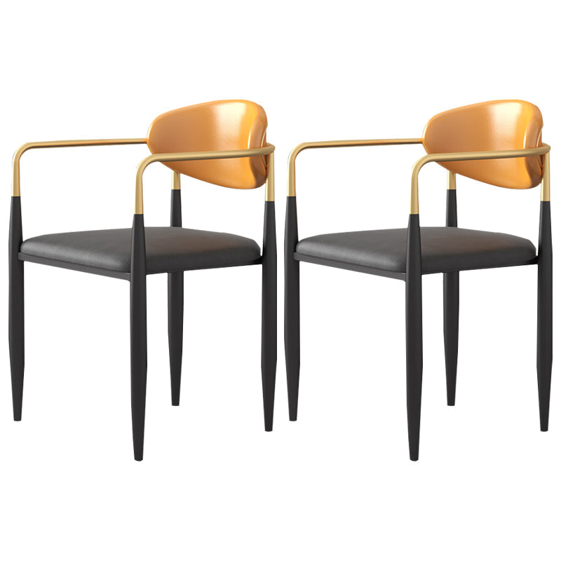 Contemporary Kitchen Chair Dining Arm Side Chair with Metal Legs Orange Black 2 Piece Set Clearhalo ' kitchen&dining_furn' 'Dining Chairs' 'Dining Tables & Seating' 'dining_chair' 'furn' 'furn_dining_chair' 'Furniture' 'furniture_dining_chair' 'Kitchen & Dining Furniture' 'kitchen' 4577830
