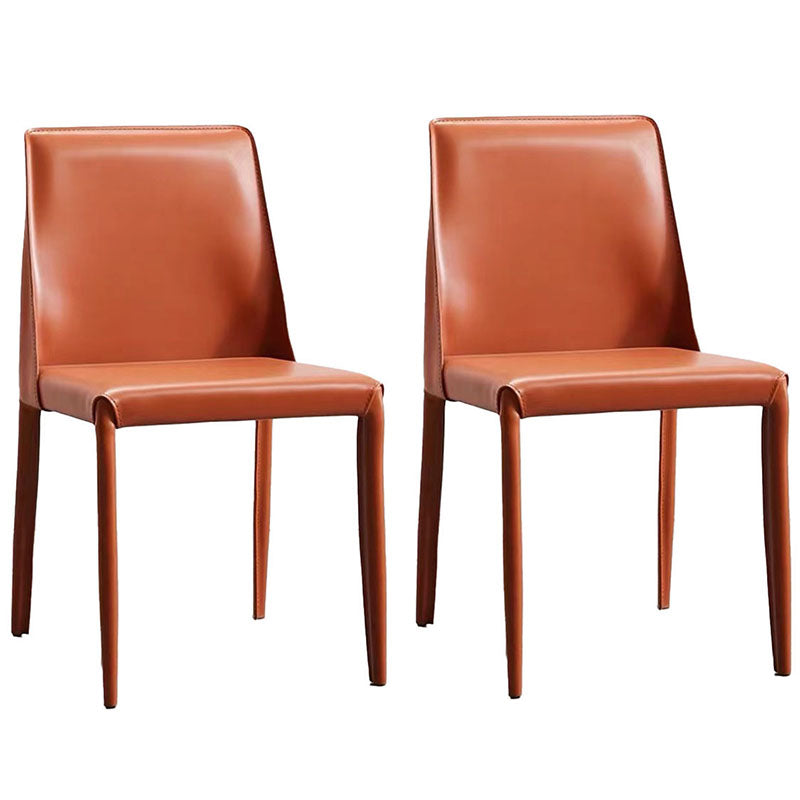Modern Metal Dining Armless Chair Leather Dining Room Chair for Home Use Orange 2 Piece Set Clearhalo ' kitchen&dining_furn' 'Dining Chairs' 'Dining Tables & Seating' 'dining_chair' 'furn' 'furn_dining_chair' 'Furniture' 'furniture_dining_chair' 'Kitchen & Dining Furniture' 'kitchen' 4577859