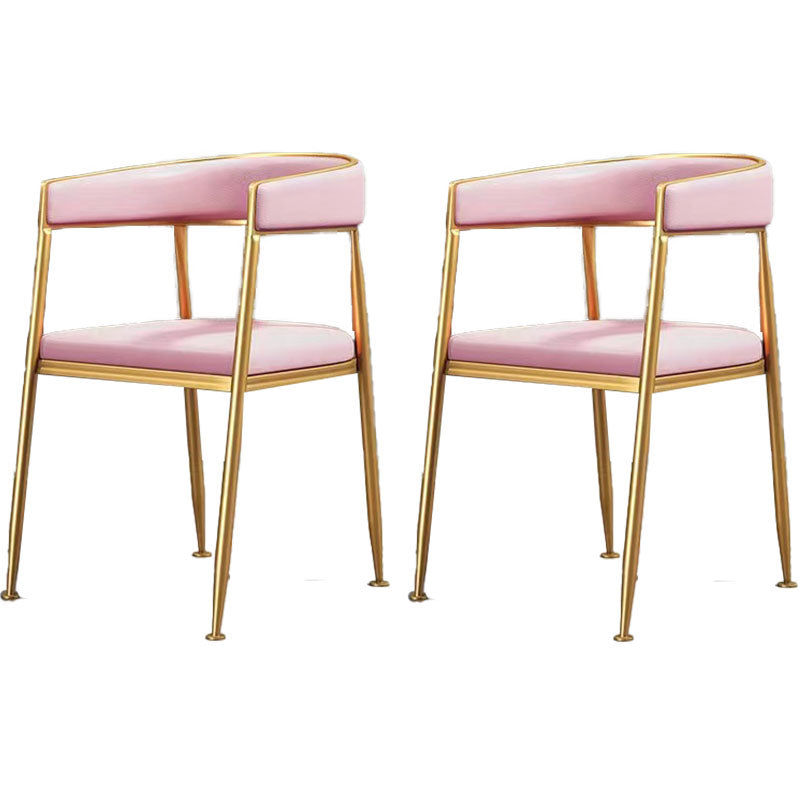 Glam Metal Arm Dining Chair Upholstered Dining Side Chair for Restaurant Use Light Pink 2 Piece Set Clearhalo ' kitchen&dining_furn' 'Dining Chairs' 'Dining Tables & Seating' 'dining_chair' 'furn' 'furn_dining_chair' 'Furniture' 'furniture_dining_chair' 'Kitchen & Dining Furniture' 'kitchen' 4577874