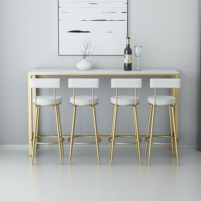 White Glam Style Table in Iron and Faux Marble Milk Tea Shop Bar Table 70.9"L x 15.7"W x 41.3"H Without Chairs Clearhalo 'Bar Furniture' 'Bar Tables' 'bar_tables' 'furn' 'furn_bar_tables' 'Furniture' 'furniture_bar_tables' 'Kitchen & Dining Furniture' 4586794