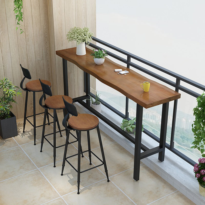 Brown Modern Style Table in Iron and Wood Living Room Bar Table 70.9"L x 15.7"W x 41.3"H Without Chairs Clearhalo 'Bar Furniture' 'Bar Tables' 'bar_tables' 'furn' 'furn_bar_tables' 'Furniture' 'furniture_bar_tables' 'Kitchen & Dining Furniture' 4586822