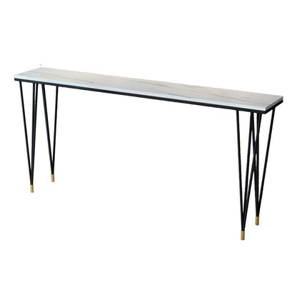 Industrial Marble Bar Table with Rectangle Table Top Legs Table - 42" H White-Black Without Chairs Clearhalo 'Bar Furniture' 'Bar Tables' 'bar_tables' 'furn' 'furn_bar_tables' 'Furniture' 'furniture_bar_tables' 'Kitchen & Dining Furniture' 4586839