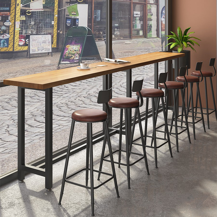 Brown Modern Style Bar Table Solid Wood Coffee Shop Bar Table with Metal Base Clearhalo 'Bar Furniture' 'Bar Tables' 'bar_tables' 'furn' 'furn_bar_tables' 'Furniture' 'furniture_bar_tables' 'Kitchen & Dining Furniture' 4586847