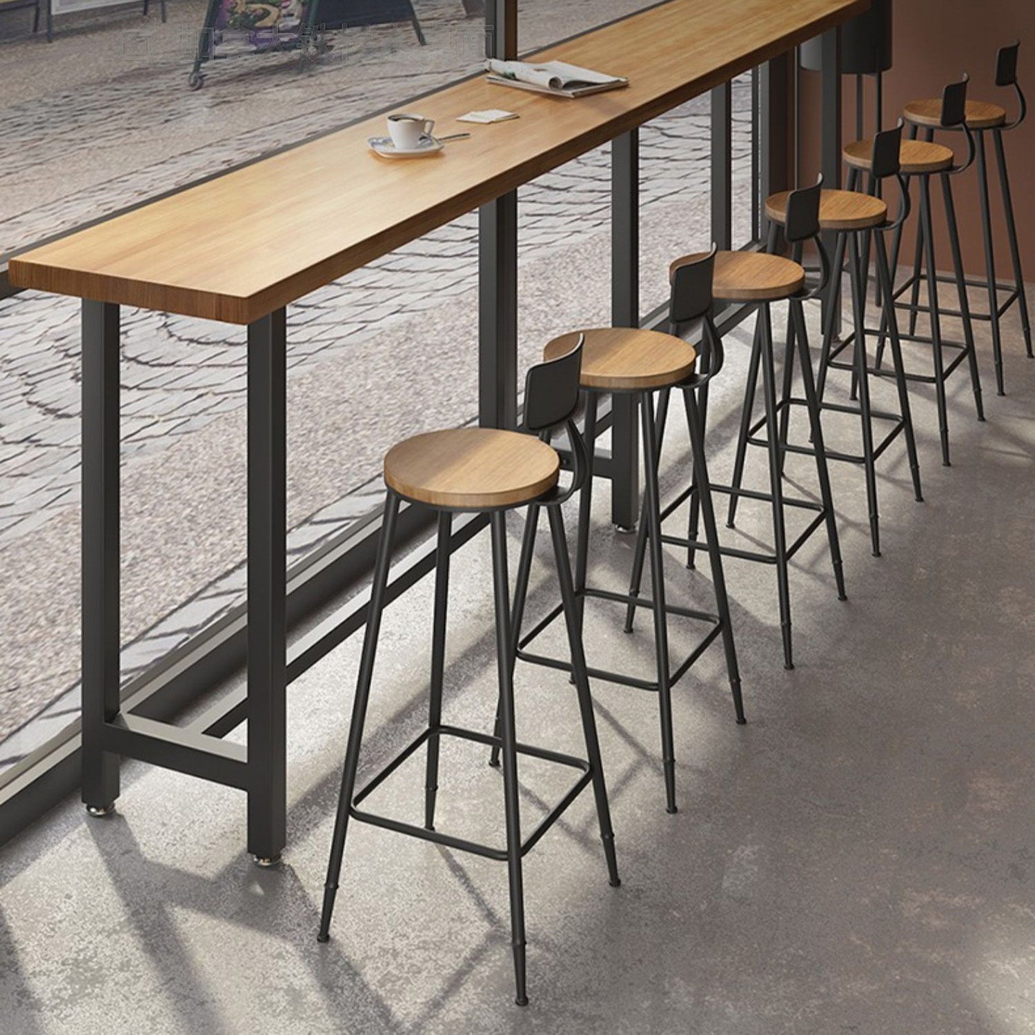Brown Modern Style Bar Table Solid Wood Coffee Shop Bar Table with Metal Base Clearhalo 'Bar Furniture' 'Bar Tables' 'bar_tables' 'furn' 'furn_bar_tables' 'Furniture' 'furniture_bar_tables' 'Kitchen & Dining Furniture' 4586849