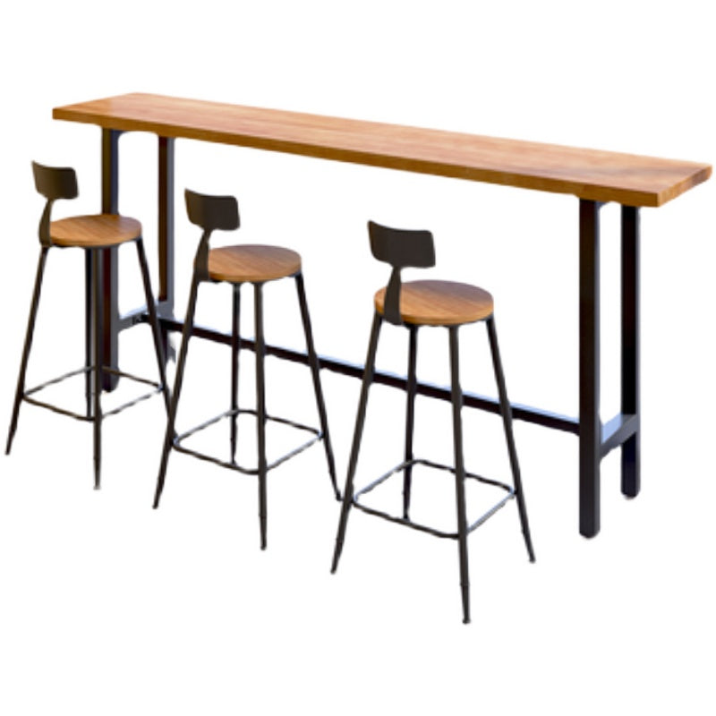 Brown Modern Style Bar Table Solid Wood Coffee Shop Bar Table with Metal Base Without Chairs Clearhalo 'Bar Furniture' 'Bar Tables' 'bar_tables' 'furn' 'furn_bar_tables' 'Furniture' 'furniture_bar_tables' 'Kitchen & Dining Furniture' 4586850