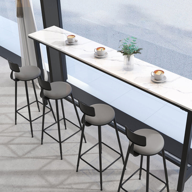 White Modern Style Bar Table in Faux Marble and Metal Milk Tea Shop Bar Table 70.9"L x 15.7"W x 41.3"H Without Chairs Clearhalo 'Bar Furniture' 'Bar Tables' 'bar_tables' 'furn' 'furn_bar_tables' 'Furniture' 'furniture_bar_tables' 'Kitchen & Dining Furniture' 4586878