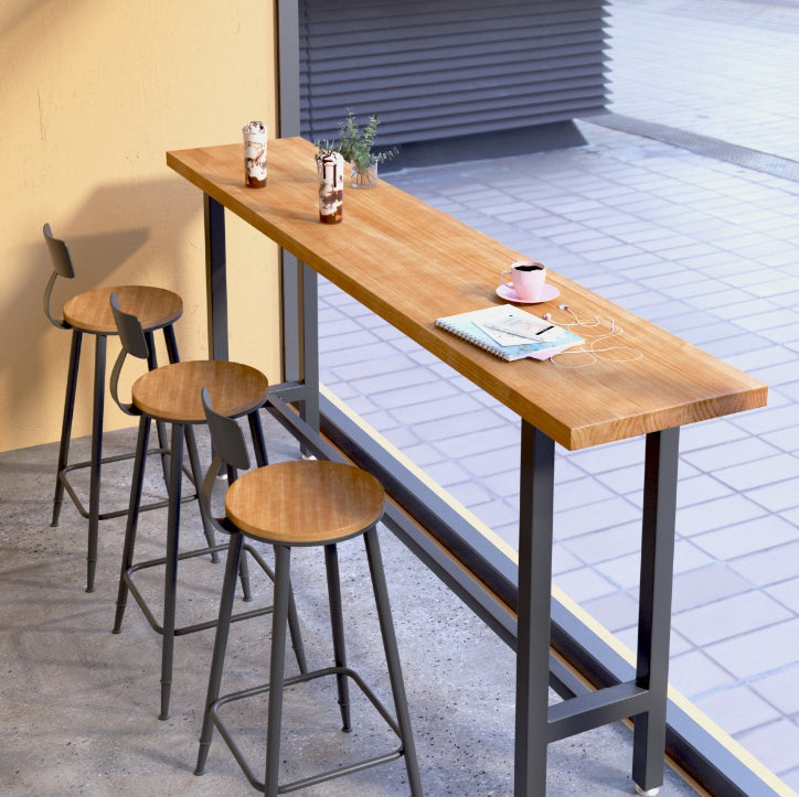 Brown Modern Style Table Solid Wood and Iron with Footrest Coffee Shop Bar Table Without Chairs Clearhalo 'Bar Furniture' 'Bar Tables' 'bar_tables' 'furn' 'furn_bar_tables' 'Furniture' 'furniture_bar_tables' 'Kitchen & Dining Furniture' 4586890