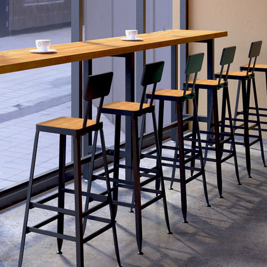 Brown Modern Style Table Solid Wood and Iron with Footrest Coffee Shop Bar Table 70.9"L x 15.7"W x 41.3"H Without Chairs Clearhalo 'Bar Furniture' 'Bar Tables' 'bar_tables' 'furn' 'furn_bar_tables' 'Furniture' 'furniture_bar_tables' 'Kitchen & Dining Furniture' 4586891