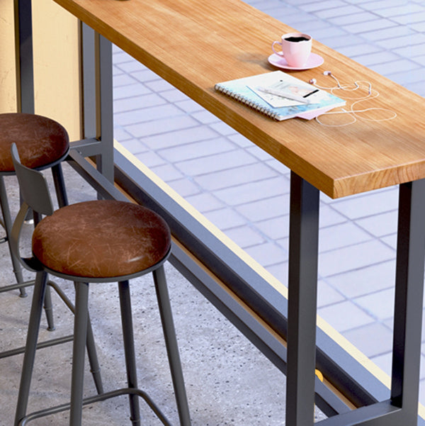 Brown Modern Style Table Solid Wood and Iron with Footrest Coffee Shop Bar Table Clearhalo 'Bar Furniture' 'Bar Tables' 'bar_tables' 'furn' 'furn_bar_tables' 'Furniture' 'furniture_bar_tables' 'Kitchen & Dining Furniture' 4586892