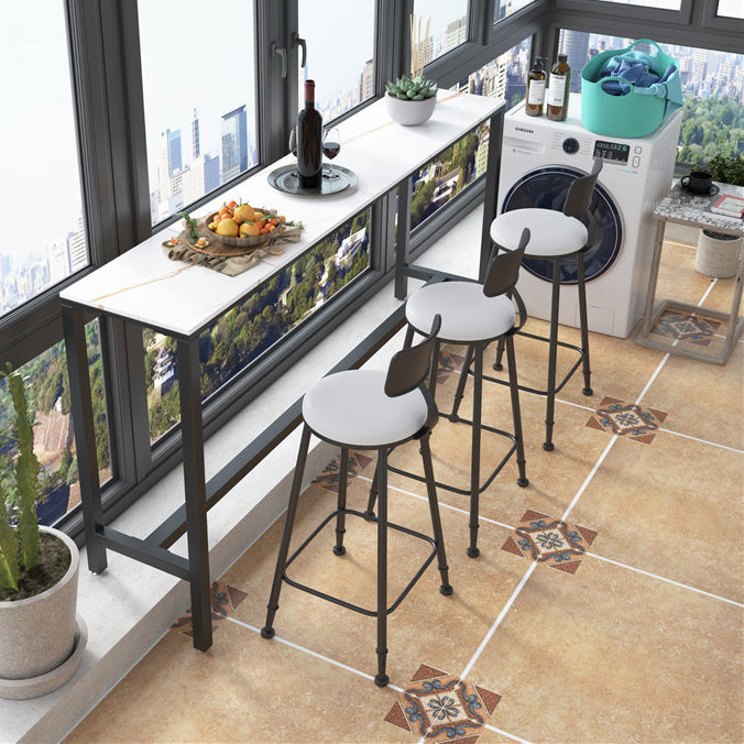 Modern Style Bar Table Solid Wood and Iron Coffee Shop Bar Table 78.7"L x 15.7"W x 41.3"H White-Gold Without Chairs Clearhalo 'Bar Furniture' 'Bar Tables' 'bar_tables' 'furn' 'furn_bar_tables' 'Furniture' 'furniture_bar_tables' 'Kitchen & Dining Furniture' 4586905