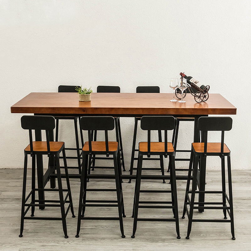 Brown Modern Style Bar Table Solid Wood and Iron with Footrest Coffee Shop Bar Table 98.4"L x 15.7"W x 41.3"H Without Chairs Clearhalo 'Bar Furniture' 'Bar Tables' 'bar_tables' 'furn' 'furn_bar_tables' 'Furniture' 'furniture_bar_tables' 'Kitchen & Dining Furniture' 4586918