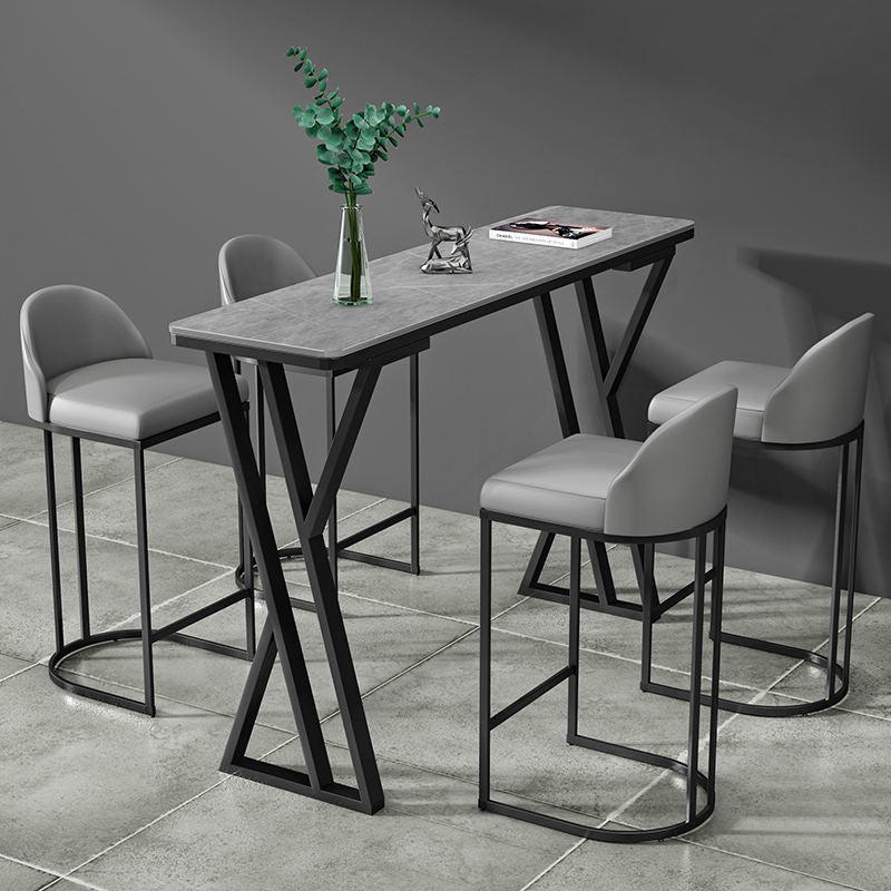 White Modern Style Rectangle Bar Table in Faux Marble and Metal Coffee Shop Bar Table 78.7"L x 15.7"W x 41.3"H Grey Without Chairs Clearhalo 'Bar Furniture' 'Bar Tables' 'bar_tables' 'furn' 'furn_bar_tables' 'Furniture' 'furniture_bar_tables' 'Kitchen & Dining Furniture' 4586934