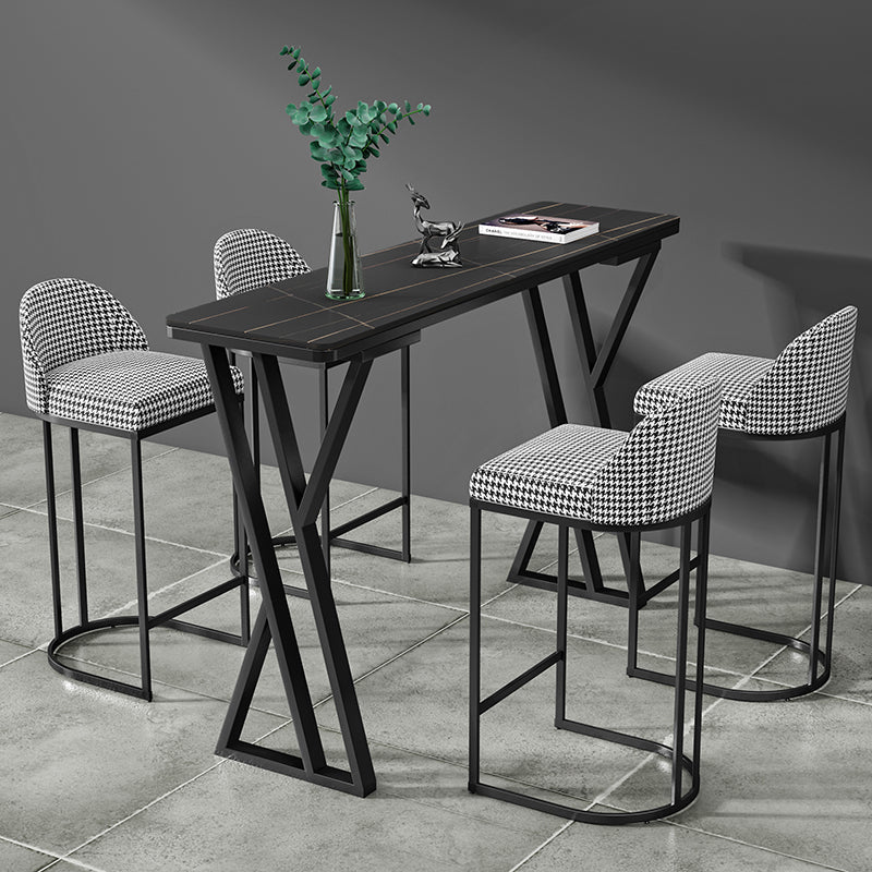 White Modern Style Rectangle Bar Table in Faux Marble and Metal Coffee Shop Bar Table 63"L x 15.7"W x 41.3"H Black Without Chairs Clearhalo 'Bar Furniture' 'Bar Tables' 'bar_tables' 'furn' 'furn_bar_tables' 'Furniture' 'furniture_bar_tables' 'Kitchen & Dining Furniture' 4586936