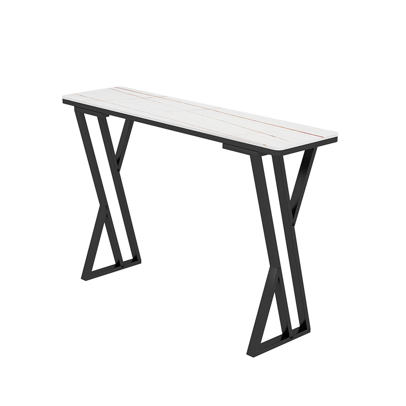 White Modern Style Rectangle Bar Table in Faux Marble and Metal Coffee Shop Bar Table White-Gold Without Chairs Clearhalo 'Bar Furniture' 'Bar Tables' 'bar_tables' 'furn' 'furn_bar_tables' 'Furniture' 'furniture_bar_tables' 'Kitchen & Dining Furniture' 4586937