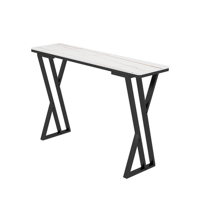 White Modern Style Rectangle Bar Table in Faux Marble and Metal Coffee Shop Bar Table White-Gold Without Chairs Clearhalo 'Bar Furniture' 'Bar Tables' 'bar_tables' 'furn' 'furn_bar_tables' 'Furniture' 'furniture_bar_tables' 'Kitchen & Dining Furniture' 4586937