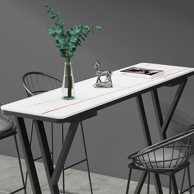White Modern Style Rectangle Bar Table in Faux Marble and Metal Coffee Shop Bar Table Clearhalo 'Bar Furniture' 'Bar Tables' 'bar_tables' 'furn' 'furn_bar_tables' 'Furniture' 'furniture_bar_tables' 'Kitchen & Dining Furniture' 4586941