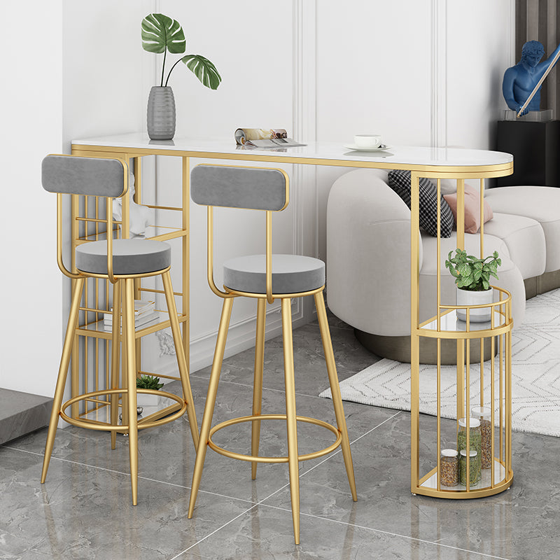 Glam Style Bar Table in Faux Marble and Metal Coffee Shop Bar Table 63"L x 15.7"W x 41.3"H Gold Without Chairs Clearhalo 'Bar Furniture' 'Bar Tables' 'bar_tables' 'furn' 'furn_bar_tables' 'Furniture' 'furniture_bar_tables' 'Kitchen & Dining Furniture' 4586951