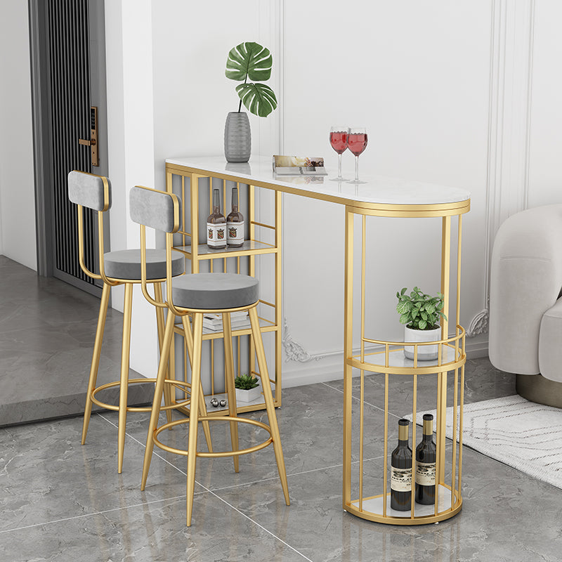 Glam Style Bar Table in Faux Marble and Metal Coffee Shop Bar Table 55.1"L x 15.7"W x 41.3"H Gold Without Chairs Clearhalo 'Bar Furniture' 'Bar Tables' 'bar_tables' 'furn' 'furn_bar_tables' 'Furniture' 'furniture_bar_tables' 'Kitchen & Dining Furniture' 4586952
