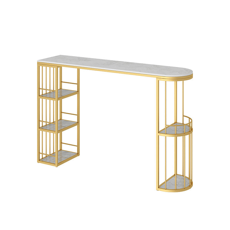 Glam Style Bar Table in Faux Marble and Metal Coffee Shop Bar Table 47.2"L x 15.7"W x 41.3"H Gold Without Chairs Clearhalo 'Bar Furniture' 'Bar Tables' 'bar_tables' 'furn' 'furn_bar_tables' 'Furniture' 'furniture_bar_tables' 'Kitchen & Dining Furniture' 4586954