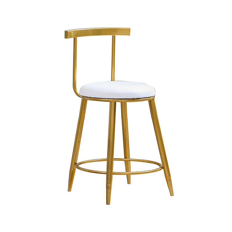 Glam Round Counter Bar Stool White Leather Bar Stool with Footrest in Gold 1 Piece Short Stool(18"H) Clearhalo 'Bar Furniture' 'Bar Stools' 'bar_stools' 'furn' 'furn_bar_stools' 'furniture_bar_stools' 'Kitchen & Dining Furniture' 'kitchen&dining_furn' 'kitchen' 'kitchen_furn' Furniture' 4587020