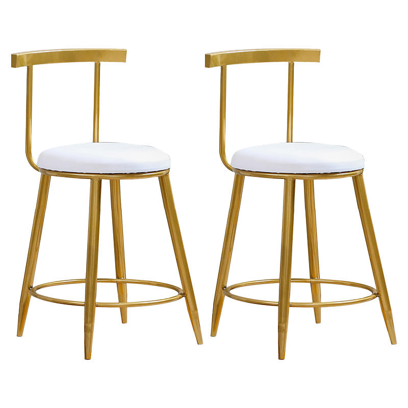 Glam Round Counter Bar Stool White Leather Bar Stool with Footrest in Gold 2 Piece Set Short Stool(18"H) Clearhalo 'Bar Furniture' 'Bar Stools' 'bar_stools' 'furn' 'furn_bar_stools' 'furniture_bar_stools' 'Kitchen & Dining Furniture' 'kitchen&dining_furn' 'kitchen' 'kitchen_furn' Furniture' 4587023
