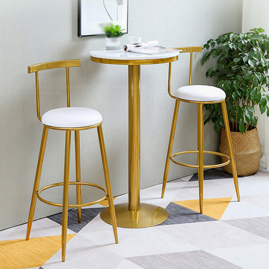 Glam Round Counter Bar Stool White Leather Bar Stool with Footrest in Gold Clearhalo 'Bar Furniture' 'Bar Stools' 'bar_stools' 'furn' 'furn_bar_stools' 'furniture_bar_stools' 'Kitchen & Dining Furniture' 'kitchen&dining_furn' 'kitchen' 'kitchen_furn' Furniture' 4587026