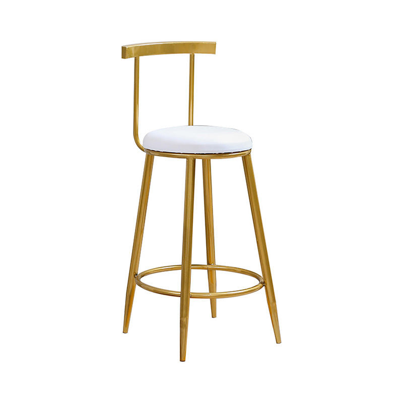 Glam Round Counter Bar Stool White Leather Bar Stool with Footrest in Gold 1 Piece Counter Stool(26"H) Clearhalo 'Bar Furniture' 'Bar Stools' 'bar_stools' 'furn' 'furn_bar_stools' 'furniture_bar_stools' 'Kitchen & Dining Furniture' 'kitchen&dining_furn' 'kitchen' 'kitchen_furn' Furniture' 4587027