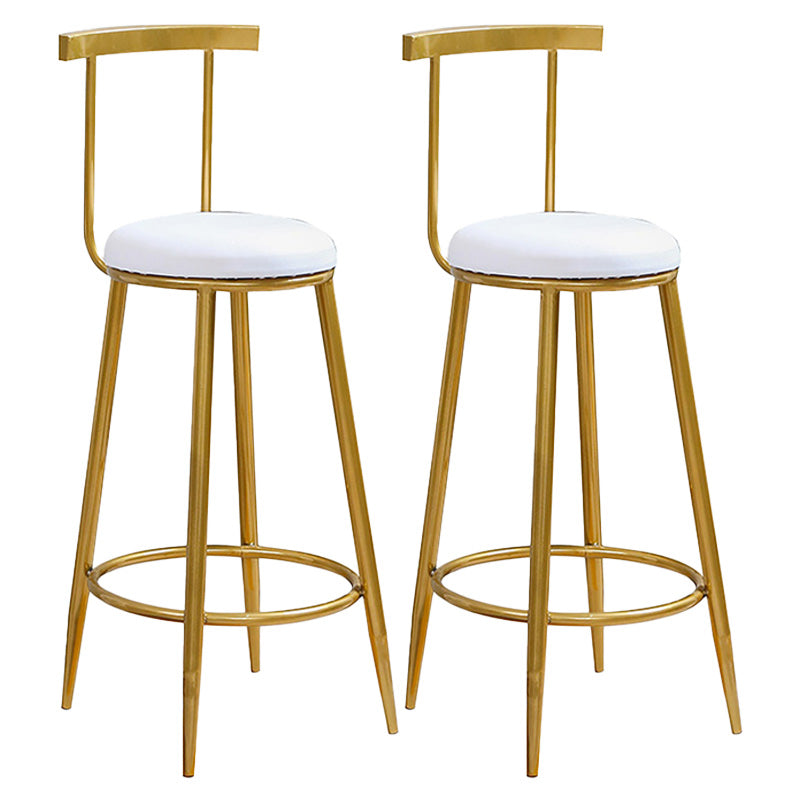 Glam Round Counter Bar Stool White Leather Bar Stool with Footrest in Gold 2 Piece Set Bar Stool(30"H) Clearhalo 'Bar Furniture' 'Bar Stools' 'bar_stools' 'furn' 'furn_bar_stools' 'furniture_bar_stools' 'Kitchen & Dining Furniture' 'kitchen&dining_furn' 'kitchen' 'kitchen_furn' Furniture' 4587028